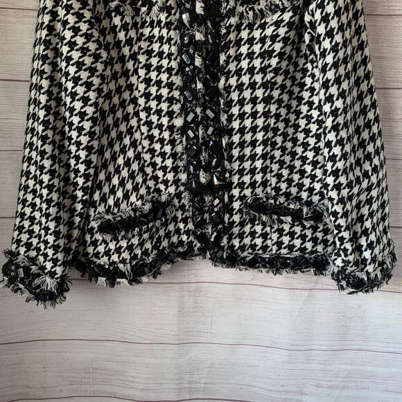 Moka Sport Black and White Houndstooth Blazer Jacket Rhinestone Fringe Size M - Picture 3 of 16